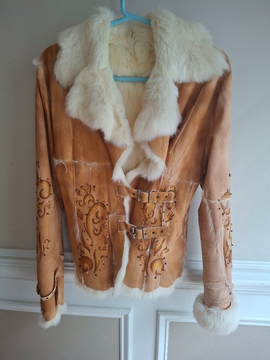 Industria Argentina Jackets & Blazers - Rare Vintage Argentinian Suede Rabbit Fur Boho Embroidered Jacket size M